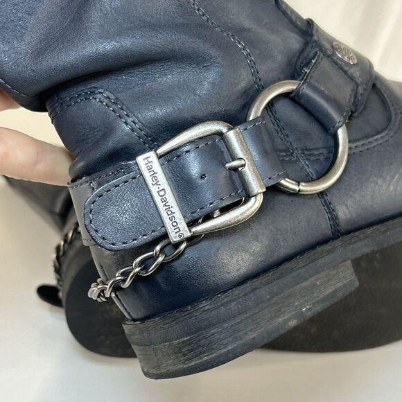Harley Davidson Harness Tall Motorcycle Boots Blue Leather Women’s Sz 7 Zipper - Picture 7 of 8